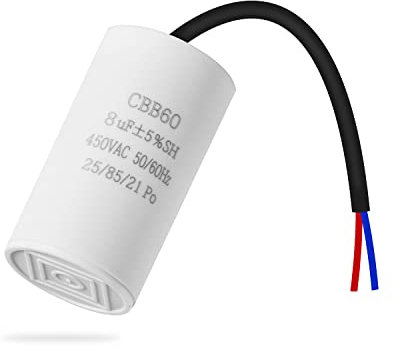 CBB60 450V 8uf 50/60HZ Anlaufkondensator, ANGEEK Motorbetriebskondensator, Motorkondensator, Entstörkondensator, Motorstartkondensator, Mikrofaradkondensator mit Draht