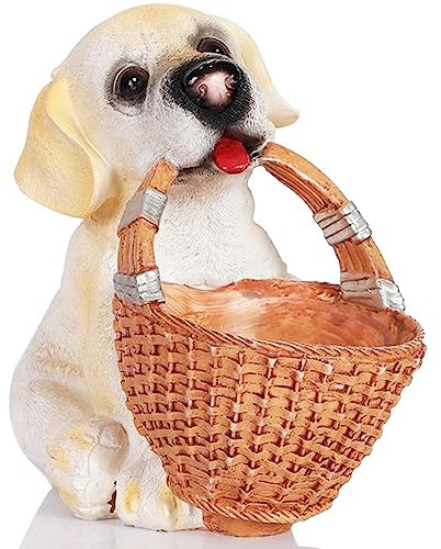 H&W Dog Candy Dish,Cute Key Bowl for Entryway Table,Dog Basket Statue,Resin Animal Sculptures Home Desk Decorations,Unique Funny Key Holder Bowl,Sundries Container Storage Basket
