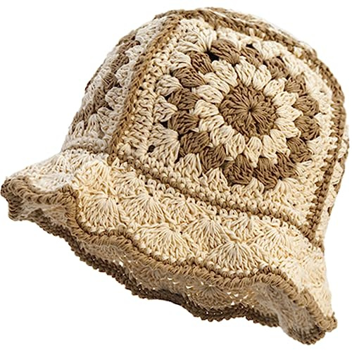 XYIYI Damen Häkeln Bucket Hut Stricken Handgefertigt Faltbar Strand Hut Niedlich Hand Gewebt Fischerhut