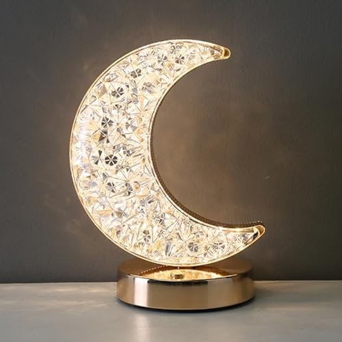 ANMECS Lampada da tavolo decorativa a forma di Luna in Cristallo, Luce Notturna USB, in Acrilico, per Comodino, Camera dei Bambini, 3 Colori di Luce. (Luna)