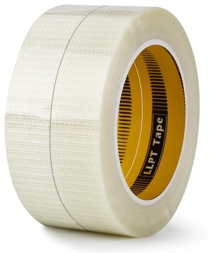 LLPT Filamentklebeband Umreifungsband Verstärktes Glasfaserband 25mm x 33m 2 Rollen Hochbelastbares Verpackungsband für Versand Versandkarton-Bündel (TGT2533TT02)