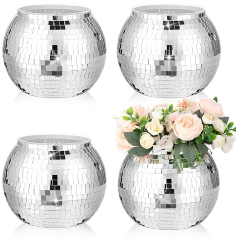 Yungyan Discokugel-Blumenvase, Pflanzgefäß, große Tafelaufsätze, Eiskübel, Kunststoff, Discokugel, Party, Champagnervase für Hochzeit, Tisch, Geburtstag, Party, Dekoration (4 Stück, 20,3 cm)