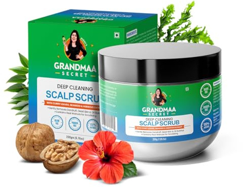 NIDHI'S GRANDMAA SECRET Scalp Scrub – Natürliches Curryblätter & Algen-Kopfhautpeeling für Schuppen, Ablagerungen, abgestorbene Haut – Reinigendes und Peeling für trockene Kopfhaut – Sulfat