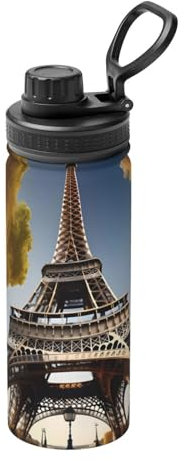 Cityscape Paris Tour Eiffel France Thermos de sport multifonction en acier inoxydable, idéal pour l'extérieur, le sport, les déplacements et le camping