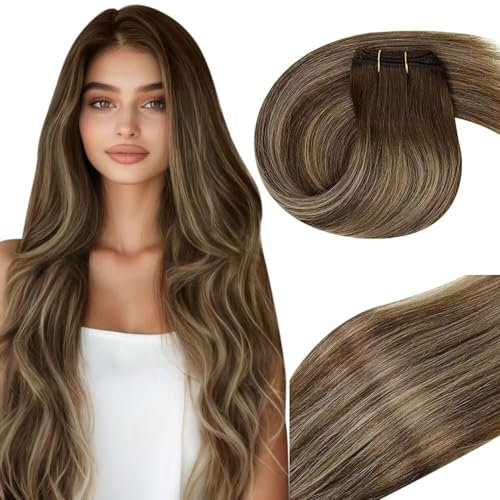 Vivien Echthaar Tressen Balayage Braun 20 Zoll Extensions Echthaar Tressen Braun Ombre Honiblond Doppelter Schuss Gerade 100g #4/27/4