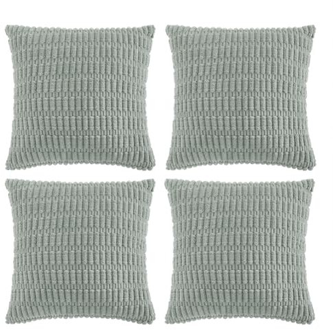 FDTERN 4er Set Boho Kissenbezug 45x45 cm Grau Blau Einfarbig Flauschig Kissenbezüge Kordsamt Kissenhülle Dekokissenbezug Sofakissen Dekokissen Deko für Sofa Schlafzimmer Wohnzimmer Balkon