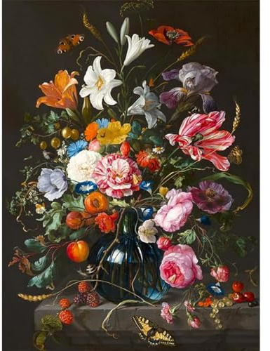 UNIQUORS Peinture par numéros pour adultes, fleurs colorées en pot, kits de peinture à l'huile sur toile de lin pré-imprimés, cadeau de décoration de la maison avec 3 pinceaux et pigment acrylique, 40