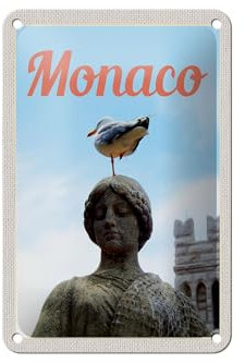 Femer Blechschild Reise 12x18 Monaco Frankreich Europa Skulptur Vogel Schild