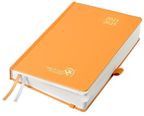 POPRUN Kalender 2024 2025 Tagesplaner 21,5 x 14,5 cm, Tageskalender A5 1 Tag 1 Seite (Montag - Sonntag), Terminplaner (Aug.2024-Jul.2025) mit Hardcover, Stiftschlaufe - Orange