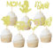 14Pcs Happy Mother's Day Cupcake Toppers Glitter Mum's Day Love Mum Cake Decorations Rose Butterfly Best Mom Ever Heart Cupcake Toppers for Best Mom Party Decorations (Gold)