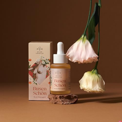 WILDEURNATUR – Brust Massageöl Busen Schön – Brustöl, pflegt, stärkt & entspannt, mit tropischem Blütenduft, Massageöl gegen Spannungsgefühlen – 100% naturreine Öle –Sojaöl, Mandelöl, Jojobaöl, 30ml