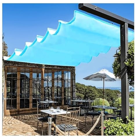 Auvent De Pergola Remplacement Couverture D'auvent À Vagues, Imperméable Rétractable Fil Coulissant Voiles D'ombrage Blocage Des UV Pour Patio Cour Arrière Terrasse ( Couleur : Blue , Taille : 1.2x5m