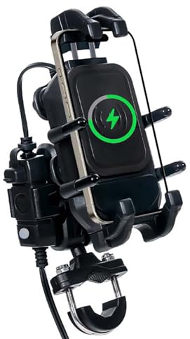 X-Energy Motorcycle Phone Mount Holder with Charger Waterproof Handlebar 15W Wireless&PD USBC QC3.0 Fast Charging Port with Vibration Dampener Anti Shake for Motorcycle Fit 4.7''-7.2''Cell Phone