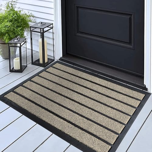 ubdyo Extra Durable Door Mat - Dirt Trapping Outdoor Welcome Mats - Non-Slip Outdoor Indoor Entrance - Low Profile Front Doormat (30 x 17, Bright Beige)
