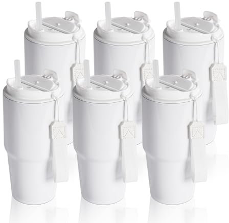 PYD Life Lot de 6 gobelets à sublimation de 591 ml avec couvercle et paille en plastique portables en acier inoxydable pour presse à chaud, impression au four