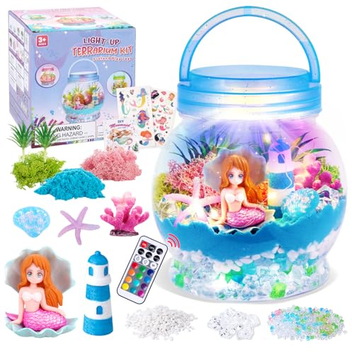 MELAND Mermaid Terrarium Kit, Craft Kits for 5+ Girls, Mermaid Toys Gifts | Create a glowing ocean world, 2 lights, An enchanting craft game to support fine motor skills, planning and creative thinking