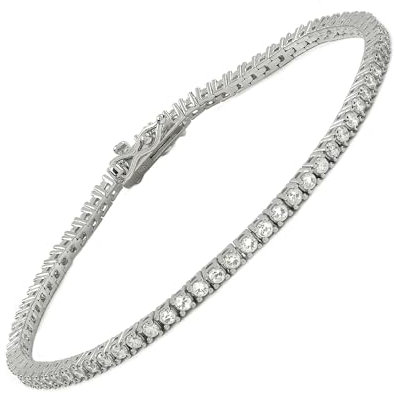 10:10 Tennisarmband für Damen, Sterlingsilber, 18 kt Weißgold, Zirkonia im Brillantschliff, Güteklasse AAA, Durchmesser 2 mm, M-17,50 CM, Weißgold, Zirkonia