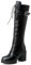 Asterisco Donna Chunky Stivali Alti con Plateau Laccio Tacco Alto Boot Punta Rotonda Zip Stivali da Motociclista, K40310Lb Nero Numero 38 EU/39Cn