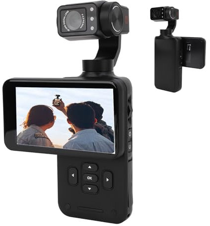 Jectse Small Vlog Camera, 5K Video Camera with 3.5 Inch Rotating Touchscreen, HD 3 Axis Stabilization,Travel Vlogging, Following Faces and Shooting Clear Footage