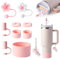 Stanley Cup Zubehör Set, enthält 6 Silikon Spill Proof Stopper, 2 10mm Strohhalm Abdeckung, 1 Griff Charme,1 Bodenschutz Fits für Stanley Cup kompatibel mit Hydro Flask (Rose Quartz) (Rose Quartz)