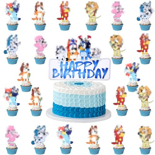 25 Stück Cupcake Toppers,Cartoon Dog Happy Birthday Cake Toppers,Kindergeburtstag Deko, Kuchen Deko Tortendeko Geburtstag Party Dekorationen für Junge Mädchen Kinder