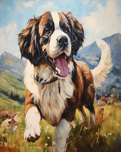 ANSIWEIGO St. Bernard Paint by Numbers Kit for Adults - DIY Dog-Themed Painting Set with Canvas, Brushes & Acrylic Paint - Perfect for Beginners, Home Décor & Idea,40x50 cm,Without Frame