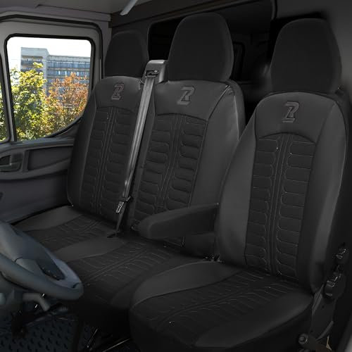LUCARO Sitzbezüge Auto Tornado für FIAT Ducato, Peugeot Boxer, Citroen Jumper, Opel Movano C, RAM Promaster - Sitzbezug Set 1+2 - Auto Sitzbezüge Schwarz - Auto Zubehör - Schonbezug Autositz Vorne