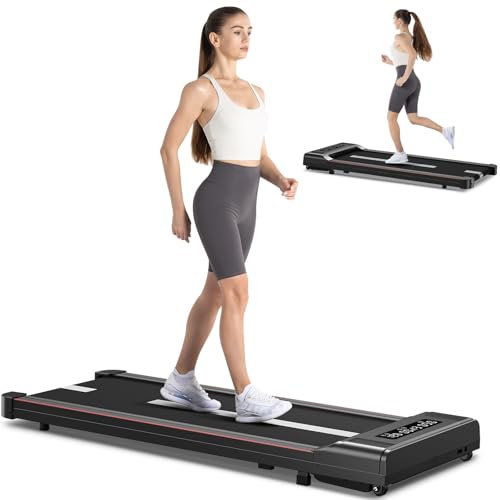 HomeFitnessCode Laufband für Zuhause - Walking Pad 10 km/h unter Schreibtisch Laufpad Gehband Band Traedmill, Schwarz+Rot