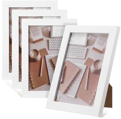 4 Pack White Picture Frame,6x4 Photo Frames Tabletop and Wall Mounting Picture Frames Small Frame with Acrylic Window for Portrait Photo Landscape