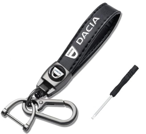 Auto Schlüsselanhänger für Dacia Spring 2022-, Schlüsselanhänger Schlüsselanhänger Leder mit Logo für Auto Ersetzen Zubehör,Bla-ck-L