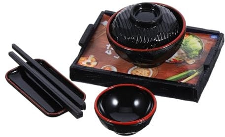 HOOTNEE 1set Dollhouse Tableware Set Miniature Japanese Bowl Dish and Chopsticks Accessories for Pretend Play Realistic Design for House Decoration and Creative Boys and Girls Imagination