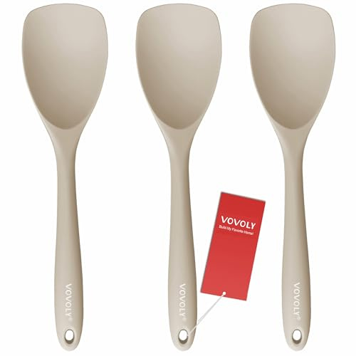 Upgrade Silicone Spatula Spoon Set,VOVOLY Heat Resistant Rubber Spoonula, Seamless Non-Stick Flexible Scrapers for Baking Mixing Tool,3 Pack, Khaki