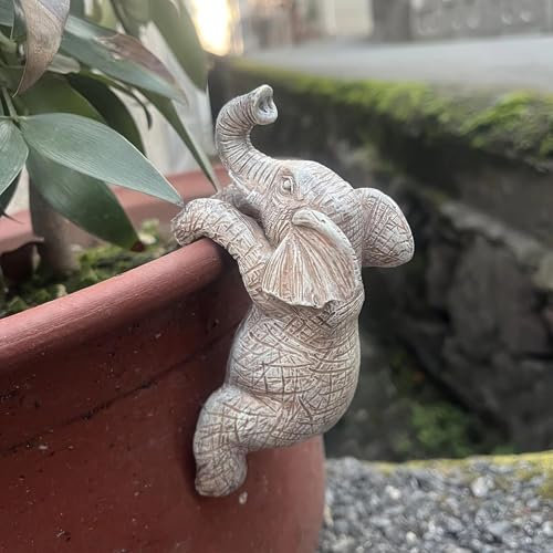 Weldphur Blumentopf Hänger Elefanten Deko Figuren Blumentopf Und Vase Hugger Figuren Harz Elefanten Statue Für Gartendekoration Kletternde Elefantenfiguren Zum Aufhängen Von Blumentöpfen