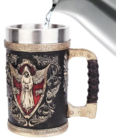 Skull Beer Mug, Medieval Vintage Angel of Death Stainless Steel Beer Cup, Mug Tankard, Drinking Cup Coffee Mug Steins,Theme Party Decor,Personalize Gift for Men Father Dad Husband 600ml
