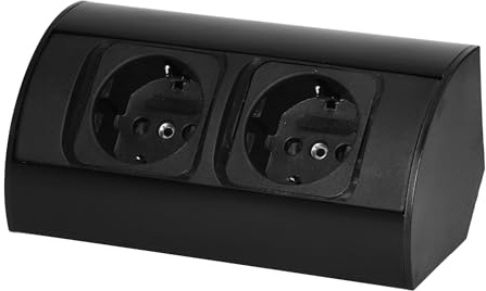 Möbel-Steckdose schwarz mit 2x Schuko - hochwertige Ecksteckdose aus Aluminium ideal für Arbeitsplatte, Tischsteckdose oder Unterbausteckdose Steckdosenelement Steckdosenleiste