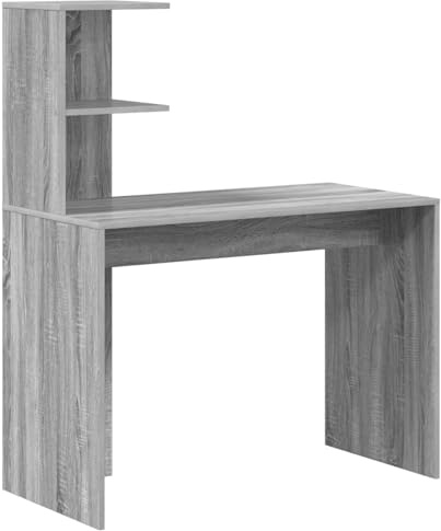 vidaXL Minimalistischer Grauer Sonoma-Schreibtisch mit eingebauten Regalen | MDF-Konstruktion Elegante Büromöbel Platzsparendes Design für Arbeiten und Studieren Hält stilvoll
