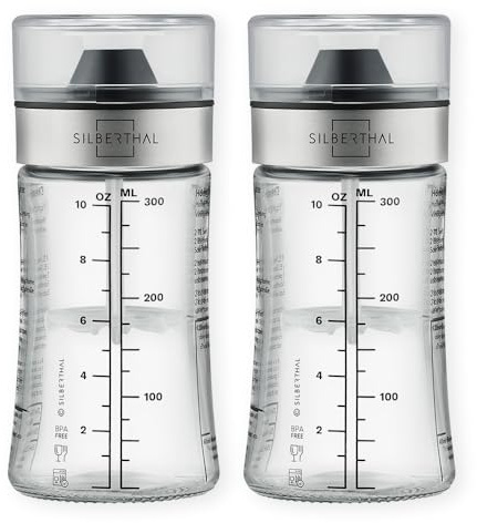 SILBERTHAL Dressingshaker Klein 2er Set - 300 ml aus Glas mit Rezepten | Mit Deckel, Spülmaschinenfest, für Salatsaucen & Öl, Geschenkset