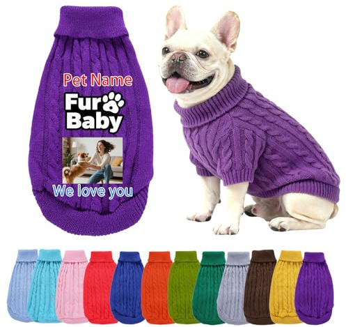 FAHOXUMR Personalisierter Hundepullover Mit Text Und Foto, Custom Dog Sweater Wärmste Atmungsaktive Winter Pullover Für Welpen Alle Größen Neujahrsgeschenk