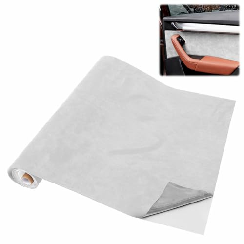 Umllpet Mikrofaserstoff Selbstklebend - 40x200cm Dachhimmel Stoff Selbstklebend, Stretch Wildleder Optik Kunstleder, Dehnbar Stoff Velours für Autositz Möbel DIY Schublade Reparatur (Weiß)