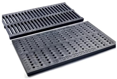 RUHTEUO Grille de Drainage des égouts en résine Plastique, gouttière, Couverture puits, d'égout, Style Trou Rond pour Jardin, Terrasse et Allée Extérieure(Size 490X250X30mm)