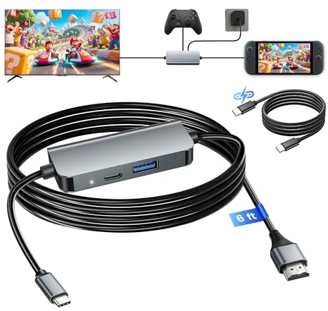 Switch 2 Dock con cavo HDMI integrato da 1,8 m, docking station USB-C per Nintendo Switch 2, dock portatile da gaming con uscita video 4K 60Hz, ricarica rapida PD 100W, compatibile con Steam Deck, ROG