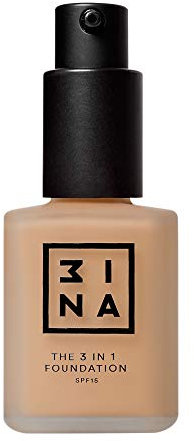 3INA MAKEUP - Vegan - The 3 in 1 Foundation 201 - Beige - Grundiert und kaschiert - Foundation mit mittlerer bis hoher Deckkraft - Langlebige Formel - SPF15 - Matte Finish - Cruelty Free