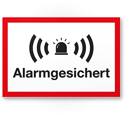 Komma Security Alarmgesichert Schild 30 x 20 cm - Achtung Vorsicht Alarmgesichert - Hinweis Hinweisschild Alarm - Haus Gebäude Objekt