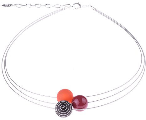 Zarter 3-strängiger Halsreif “Mia” von Adi Modeschmuck, 14mm Polaris- und Acrylperlen, handgefertigt in Berlin (Bordeaux/Rost/Grau)