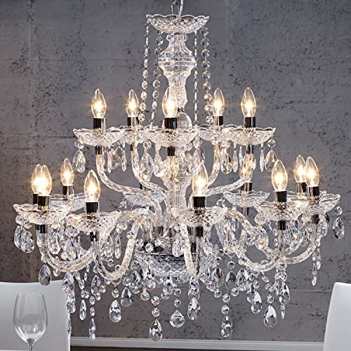 Licht-Erlebnisse Kronleuchter Groß Ø80cm 15-armig Klar Metall Acryl Kristall Hängeleuchte Lüster Esszimmer Wohnzimmer
