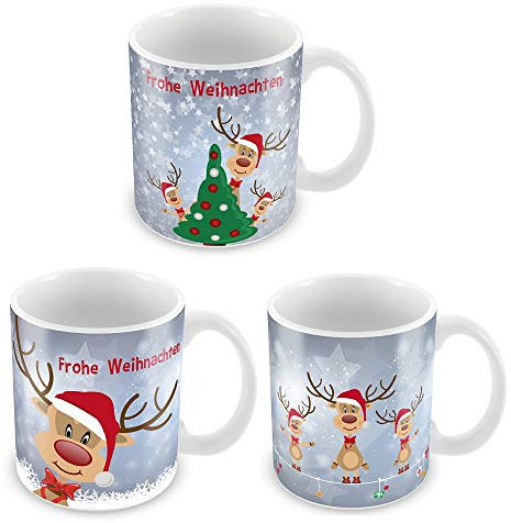 Annastore 12 x Glühweinbecher - Weihnachtstassen mit Rentiermotiv - Glühweintassen Größe 12 x Tassen