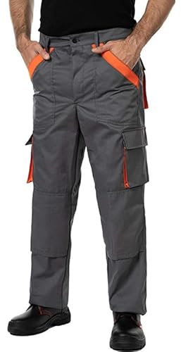 MAZALAT work wear Pantaloni da Lavoro Uomo Multitasche, Taglie Grandi S-3XL, Salopette da Lavoro, Tuta da Lavoro Uomo, Blu, Nero, Bianco, Riflettenti, Grigio/Arancia, 48