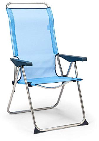 Solenny Strand- und Gartenstuhl, faltbar, 5 Positionen mit anatomischer Rückenlehne, 67 x 63 x 114 cm, Blau, waschbarer Stoff und Stabilisator-Füße für mehr Sicherheit