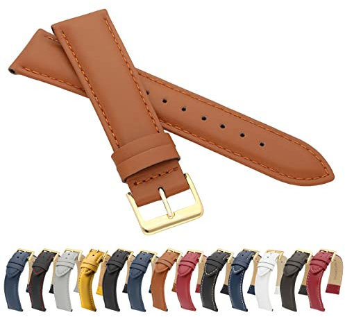 MARCHEL Glattleder LLB Gold Lederarmband Echtleder Uhrenarmband Uhrenband Rindsleder Feines Leder (20 mm, Hellbraun)