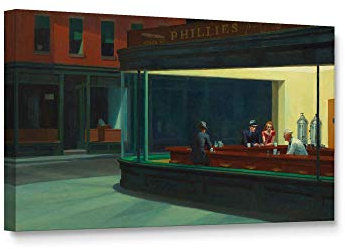 Niwo ART - Nighthawks, World's Most Famous Paintings Serie, Leinwand-Wandkunst, Heimdekoration, Galerieverpackt, gespannt, fertig zum Aufhängen (61 x 30,5 x 1,9 cm)